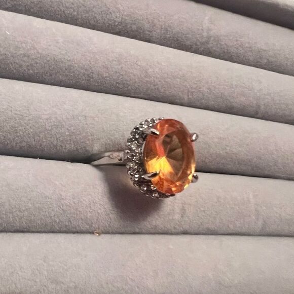 NEW Silver Citrine Cubic Zirconia Cocktail Ring - Picture 3 of 4